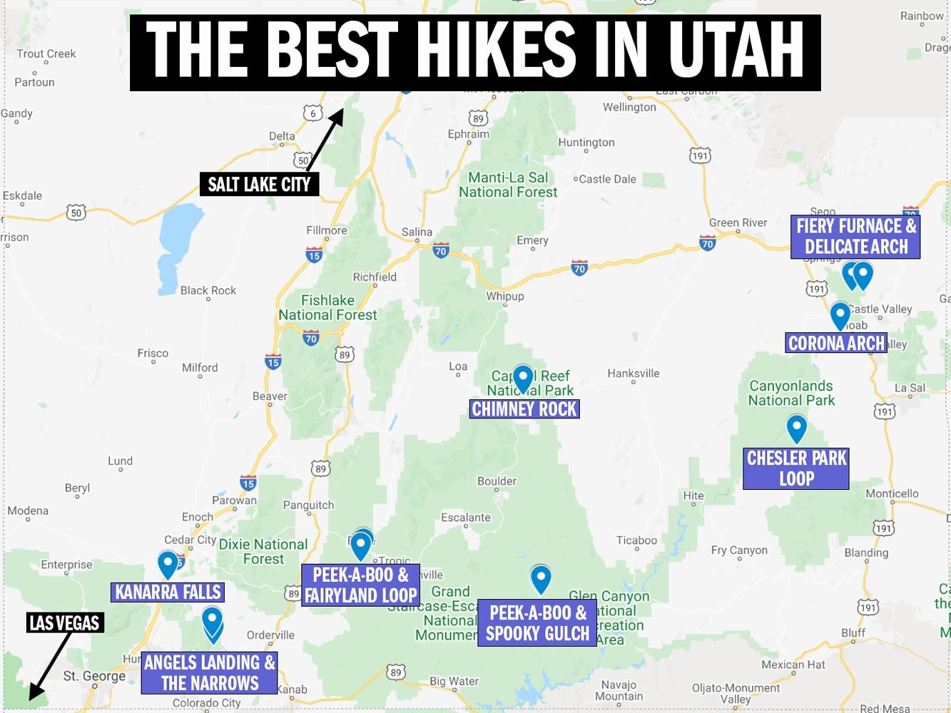 Explore Utah's Best Hiking Trails - Map - Utah Elope